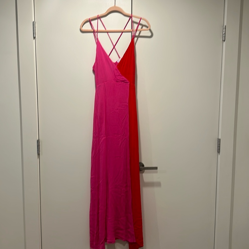 NWOT Red and Pink Color Block Maxi Dress - Picture 3 of 7